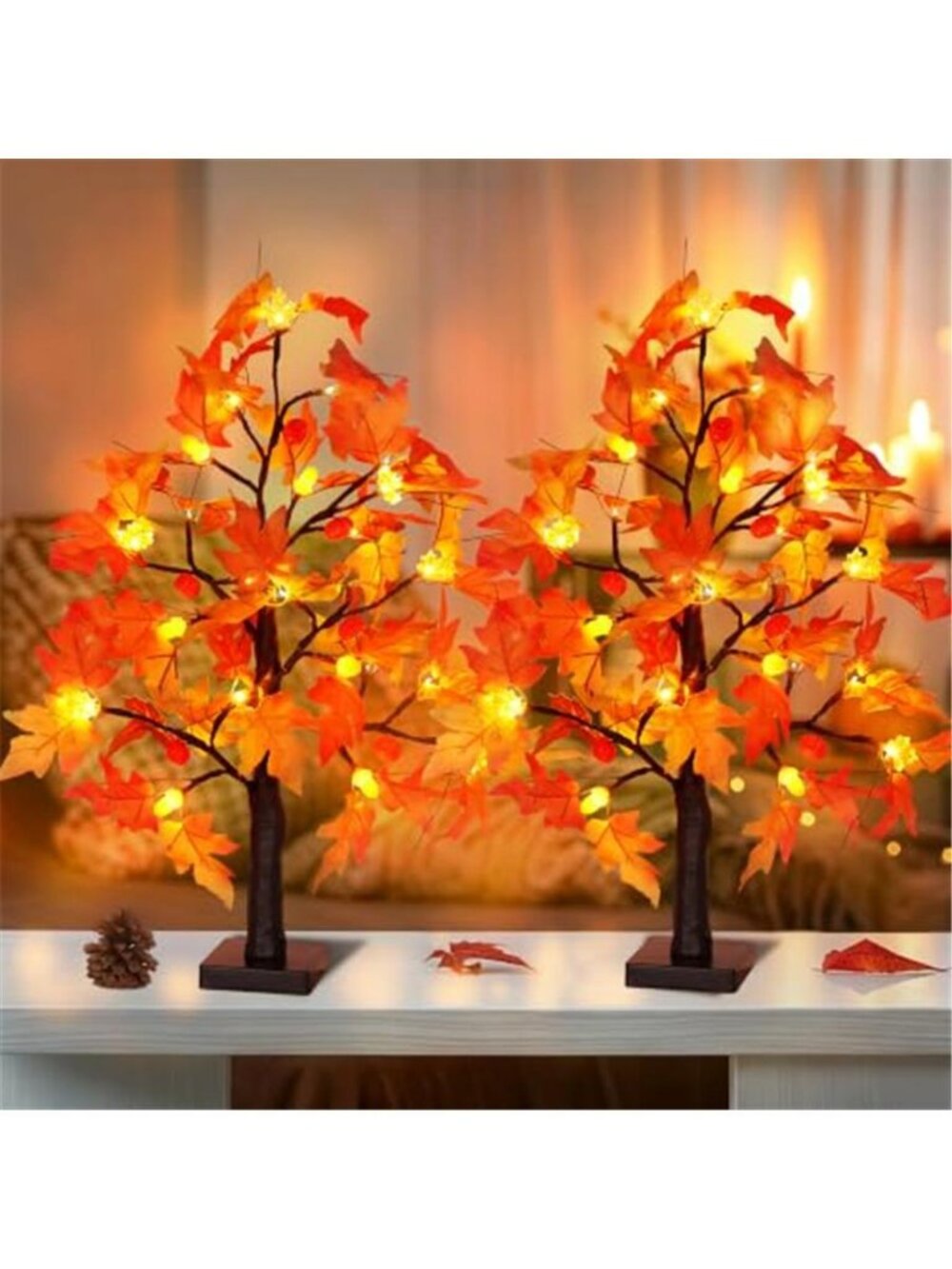 2 Pack 24 Inch Maple Tree Fall Thanksgiving Table Decorations with 48LED - Picture 2 of 6